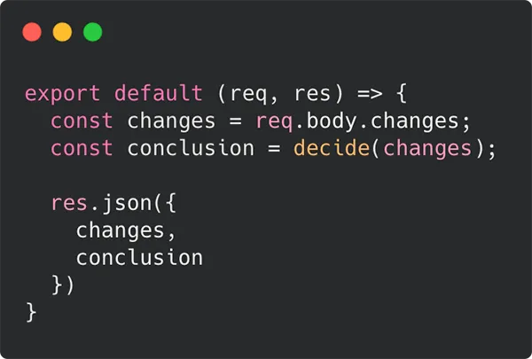 A serverless function deciding the check outcome from the list of changes