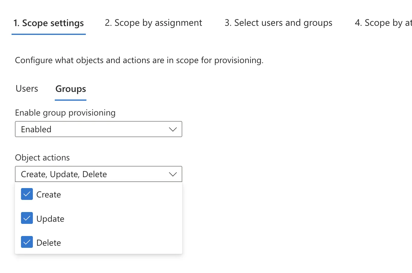 Group provisioning scope settings