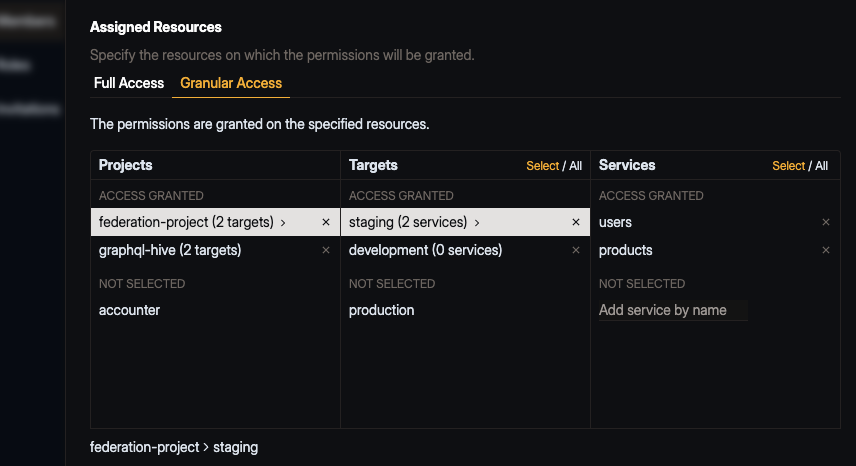 Select Granular Access Mode