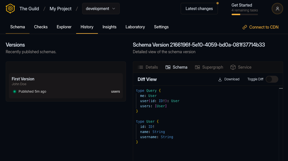 First published schema version on the Hive dashboard