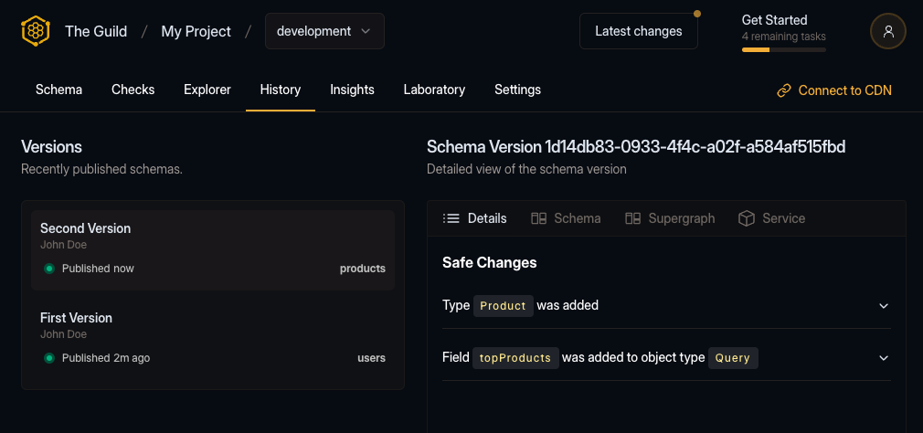 Second published schema version on the Hive dashboard