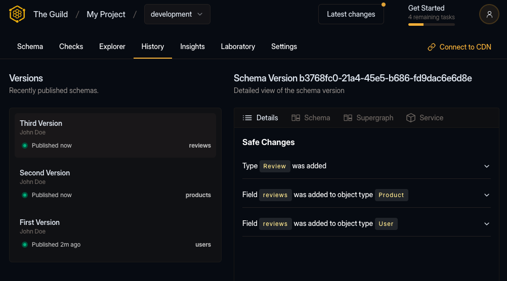 Third published schema version on the Hive dashboard