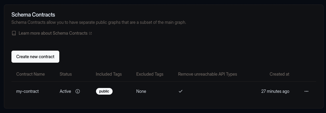 Schema contract section in target settings with created contract