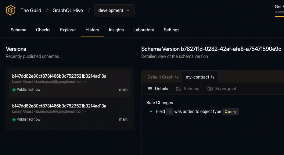 Changes listed in the schema version history for a contract