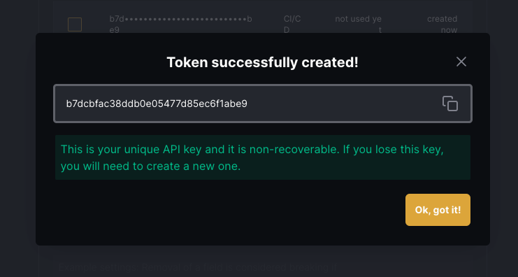 Created Token