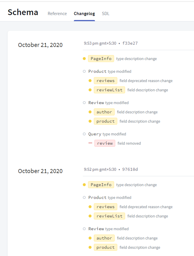 Schema changelog