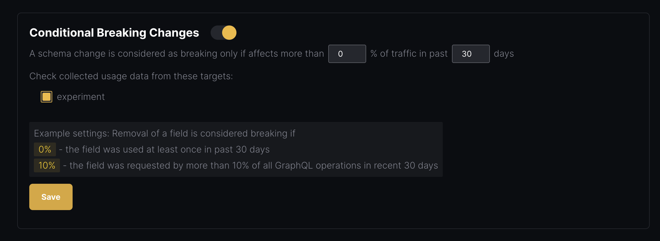 Schema checks conditional breaking changes configuration