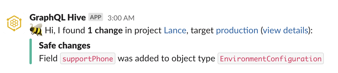 Schema checks Slack message