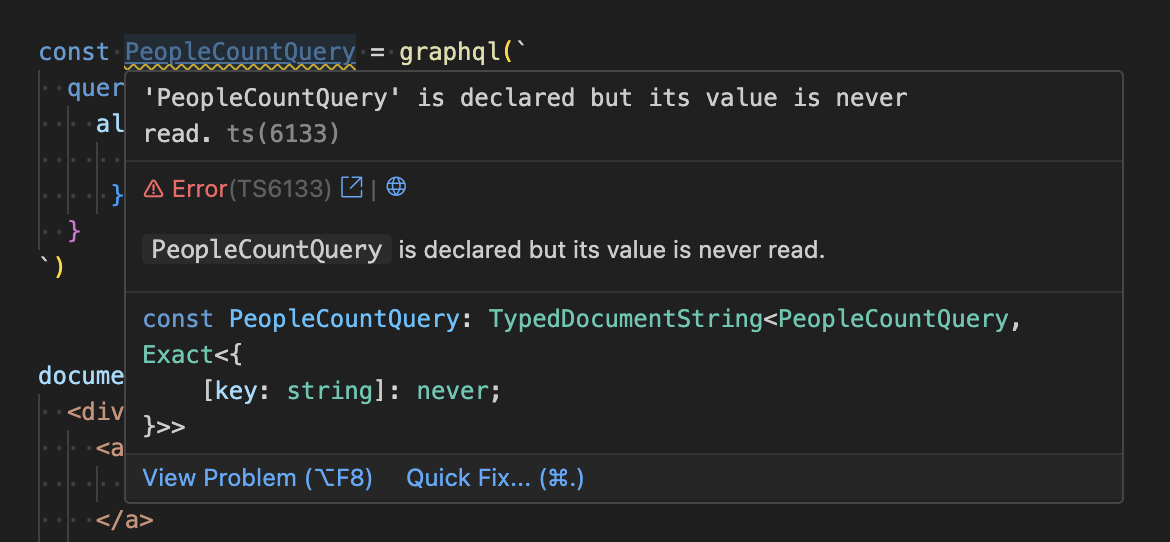 GraphQLSP in Action, giving us auto-complete on the selection set