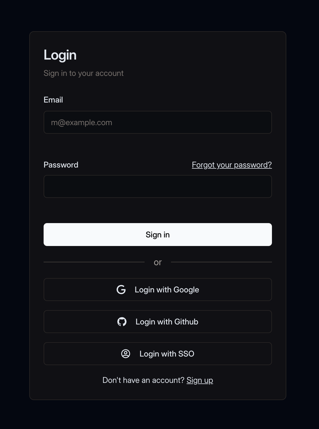 Login/Signup view