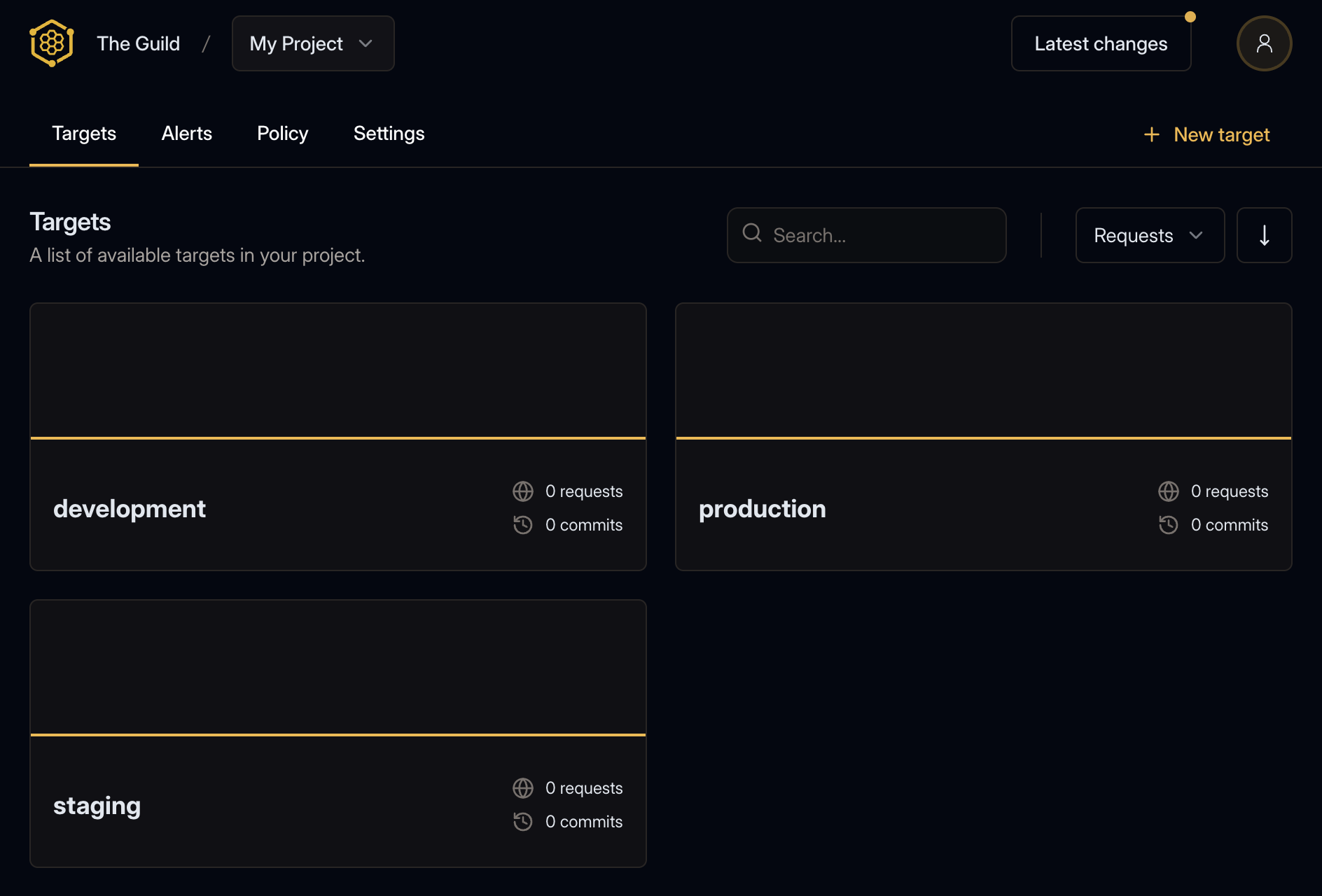 Project overview showing the available targets